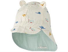 Liewood Gorm reversible sun hat ecru with ears and airplane print